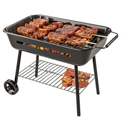 Grilled meat on the grill isolated on transparent white background, clipping path