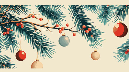 Christmas banner design with vintage baubles on Xmas