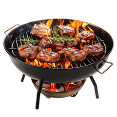 Grilled meat on the grill isolated on transparent white background, clipping path