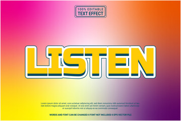 Editable text effect Listen 3d template style modern premium vector