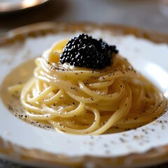 Italian spaghetti: black caviar and cheese recipe. Pasta with beluga caviar