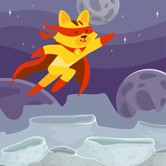 Superhero flying cat in special heroes uniform mask boots and red raincoat flying in space outdoor