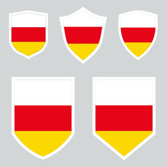 Set of South Ossetia Flag in Shield Shape Frame