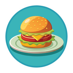 Burger On A Plate Vector Illustration