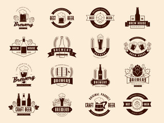 Brewery logos. Set of beer badges and labels recent stylized symbols of brewery with place for text