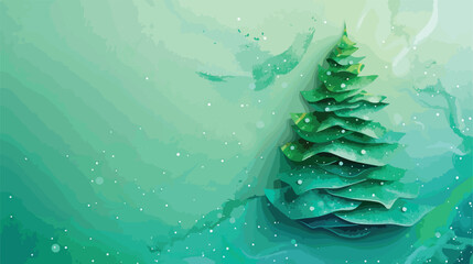 Christmas tree made of green paints and blue paper 