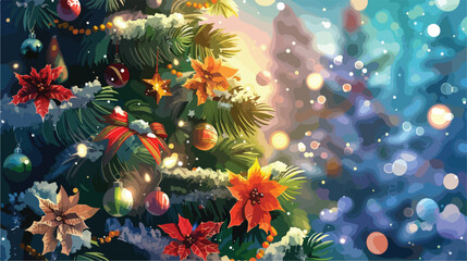 Christmas tree with beautiful decorations closeup vector