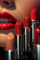 close-up of female lips with burgundy lipstick. beautiful perfect makeup.