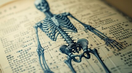 Human Skeleton Overlay on Ancient Chinese Medical Textbook