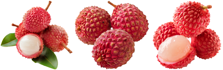 Red lychee fruit set isolated on a white background