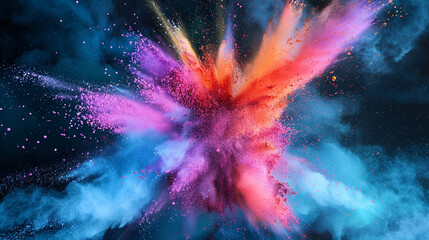 A chaotic burst of elements in Explosion of colored powder background