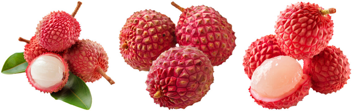 Red lychee fruit set isolated on a white background