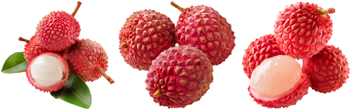 Red lychee fruit set isolated on a white background