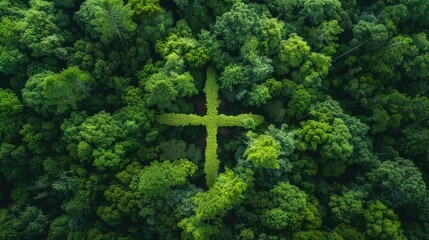 peace christian cross made of trees
