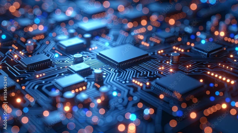 Poster advanced microchip technology and circuit boards with glowing lights