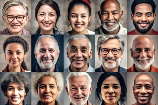 Multiple individuals of diverse ages and ethnicities photographed displaying genuine smiles in various scenarios