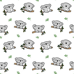 Seamless Pattern of Cute Cartoon Koala Bear Design on White Background