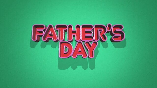 A vibrant green background with bold red Father's Day text in a stylish, 3D font. Celebrating dads in a visually appealing and eye-catching way
