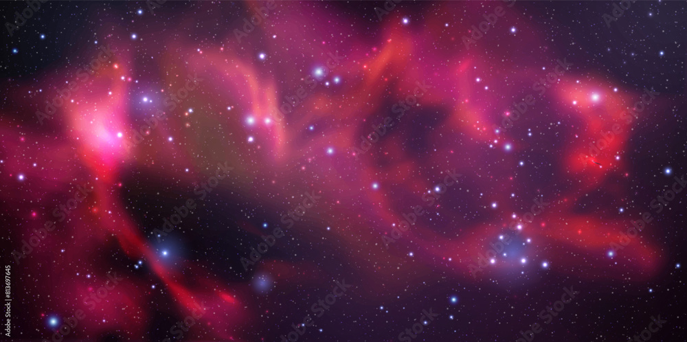 Poster space vector background with realistic nebula and shining stars. magic colorful galaxy with stardust