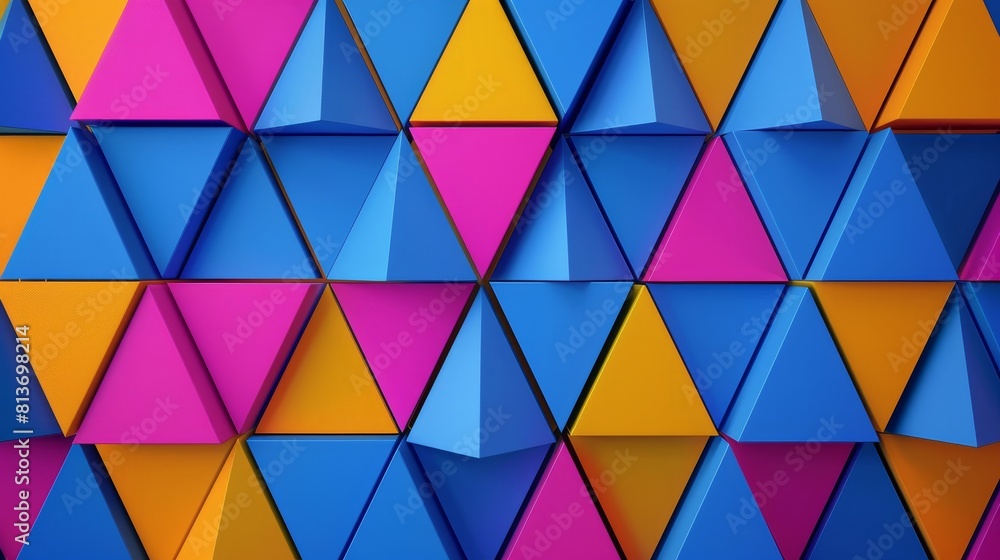 Aufkleber an abstract geometric background with color triangles.