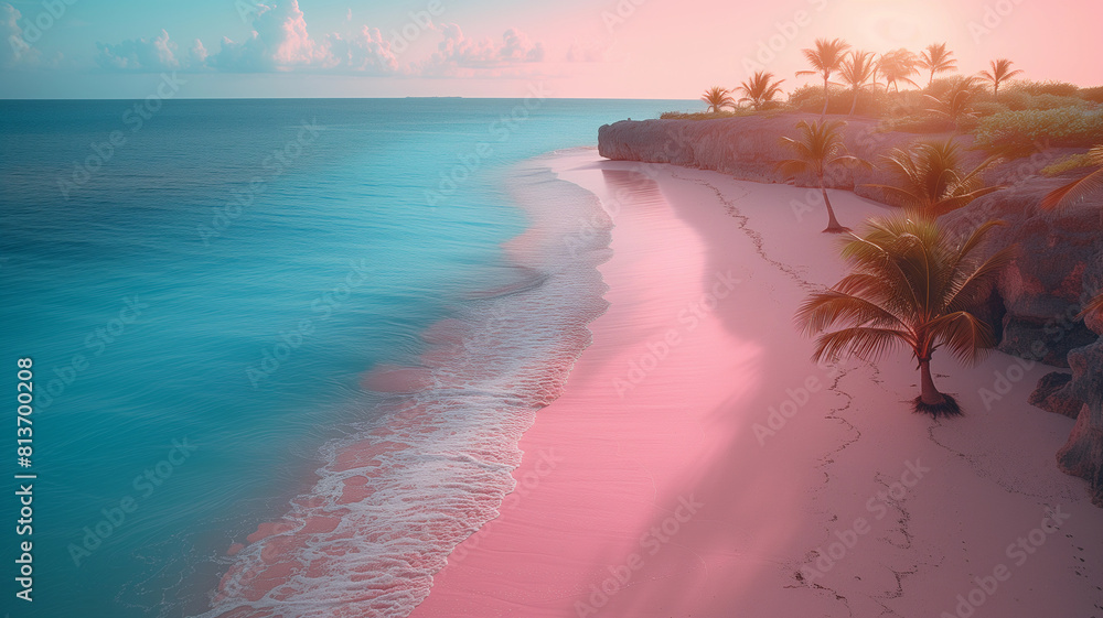 Wall mural Aerial View of Beautiful Pink Sand Beach. Perfect for vacation and travel projects.