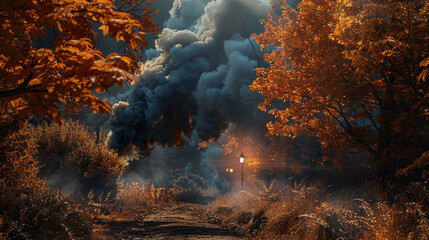 A crisp, autumnal setting with Searchlight smoke background