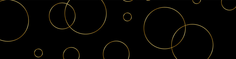 Abstract black background with gold circles. Modern dark vector texture.