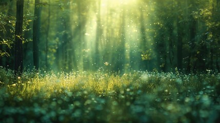 Soft-focus blurred background of a tranquil forest scene