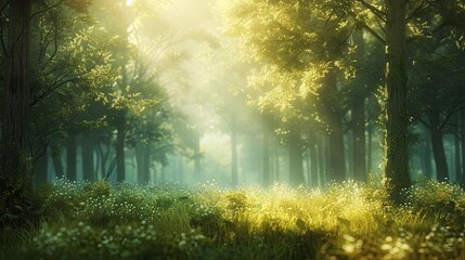 Obraz premium Soft-focus blurred background of a tranquil forest scene