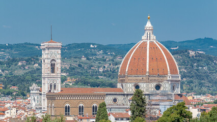 Fototapeta premium Duomo Santa Maria Del Fiore timelapse and Bargello from Boboli Garden in Florence, Tuscany, Italy