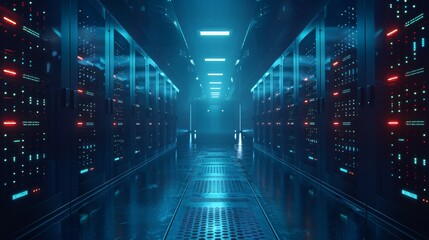 Fototapeta premium A high-tech data center, with rows of glowing servers that Enhance Global Connectivity.
