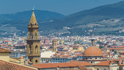 Fototapeta premium Florence landscape from above timelapse, panorama on historical view from Boboli Gardens Giardino di Boboli point. Italy.