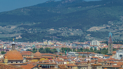 Florence landscape from above timelapse, panorama on historical view from Boboli Gardens Giardino di Boboli point. Italy.