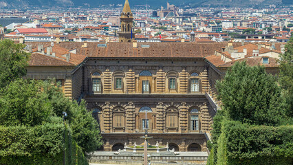The Boboli Gardens park timelapse, Fountain of Neptune and a distant view on The Palazzo Pitti, in...