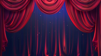 The stage curtain for a theater performance, the opera scene drape backdrop, the backstage of a concert or film premier, the portiere for a ceremony performance, a realistic 3d modern illustration.