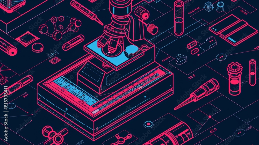 Poster using beacon technology, this isometric landing page depicts microscopy data as an image of a column