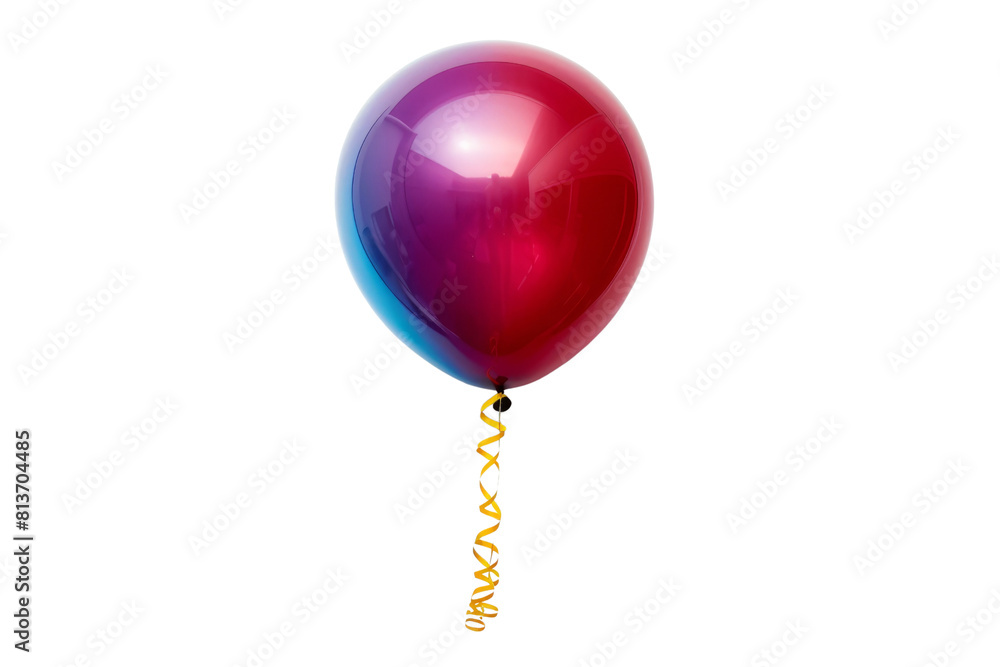 Poster a red and purple balloon with a yellow string. the balloon is floating in the air and is the only ob