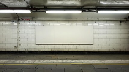 Obraz premium Plain wall in subway underground for mockup, Wall mockup in underground