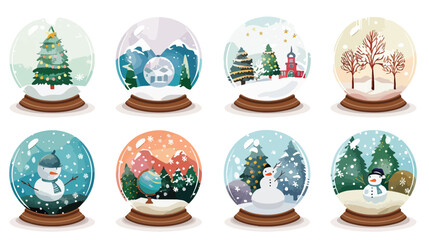 Collage of beautiful snow globes on white background