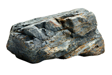 A large rock with a grey and brown color. It is a natural object and has a rough texture