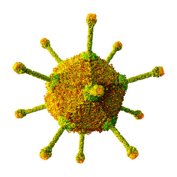 Adenovirus, contagious respiratory illness causing epidemics. Research, treatment, vaccine development. 3D adenovirus microscopic view, DNA virus, causing adenoviral pneumonia, conjuctivitis, cystitis