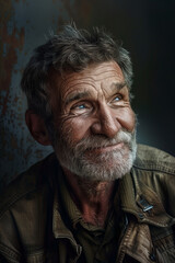 Obraz premium An older man with a beard, showing happiness & struggling of the life