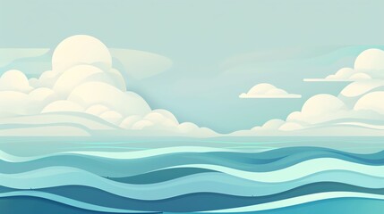 Cloudy sky flat design side view, overcast theme, water color, Complementary Color Scheme