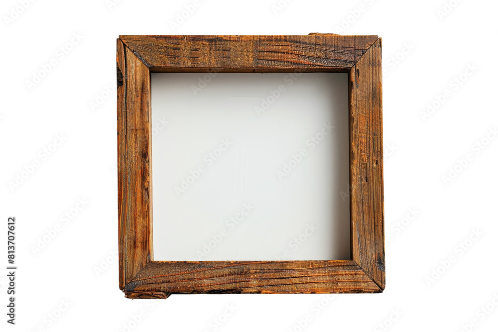 Poster a wooden frame with a white background. the frame is empty and has a rustic look. the white backgrou