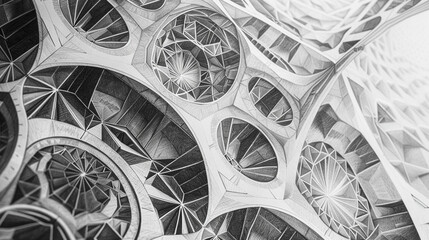 A detailed pencil sketch of Geometric pattern background