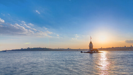 Maidens tower before sunset timelapse in istanbul, turkey, kiz kulesi tower