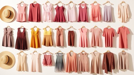 Minimal trendy capsule wardrobe in different colors for hot weathe