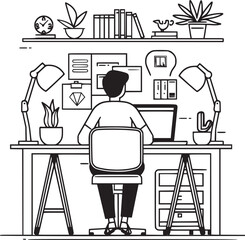 People are working in the office graphic black white interior sketch illustration vector