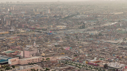 Aerial view of Lima skyline timelapse from San Cristobal hill.