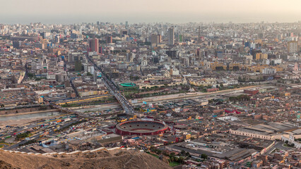 Aerial view of Lima skyline timelapse from San Cristobal hill.